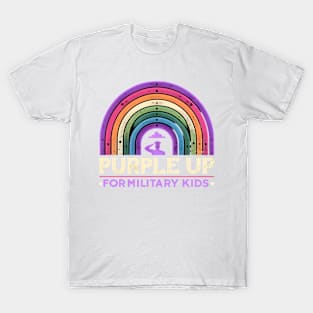 Purple Up For Military Kids Rainbow Silhouette T-Shirt